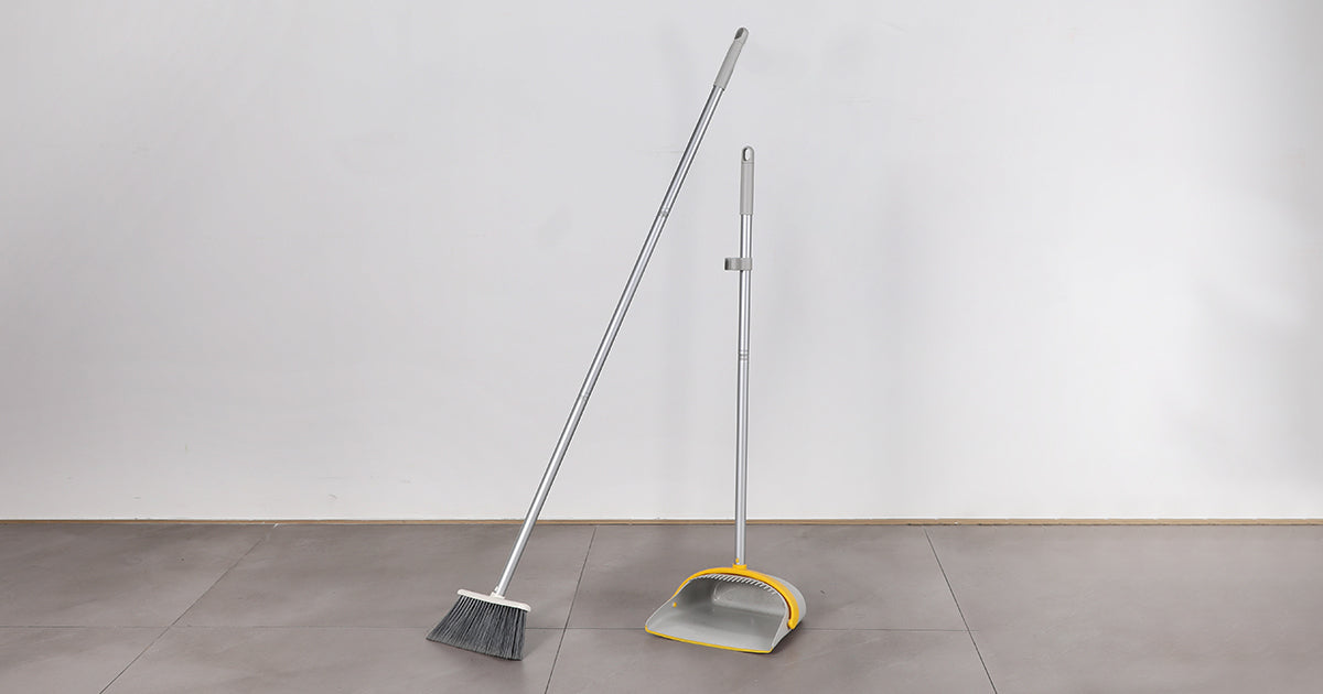 How to clean concrete floors with a floor broom and dustpan set