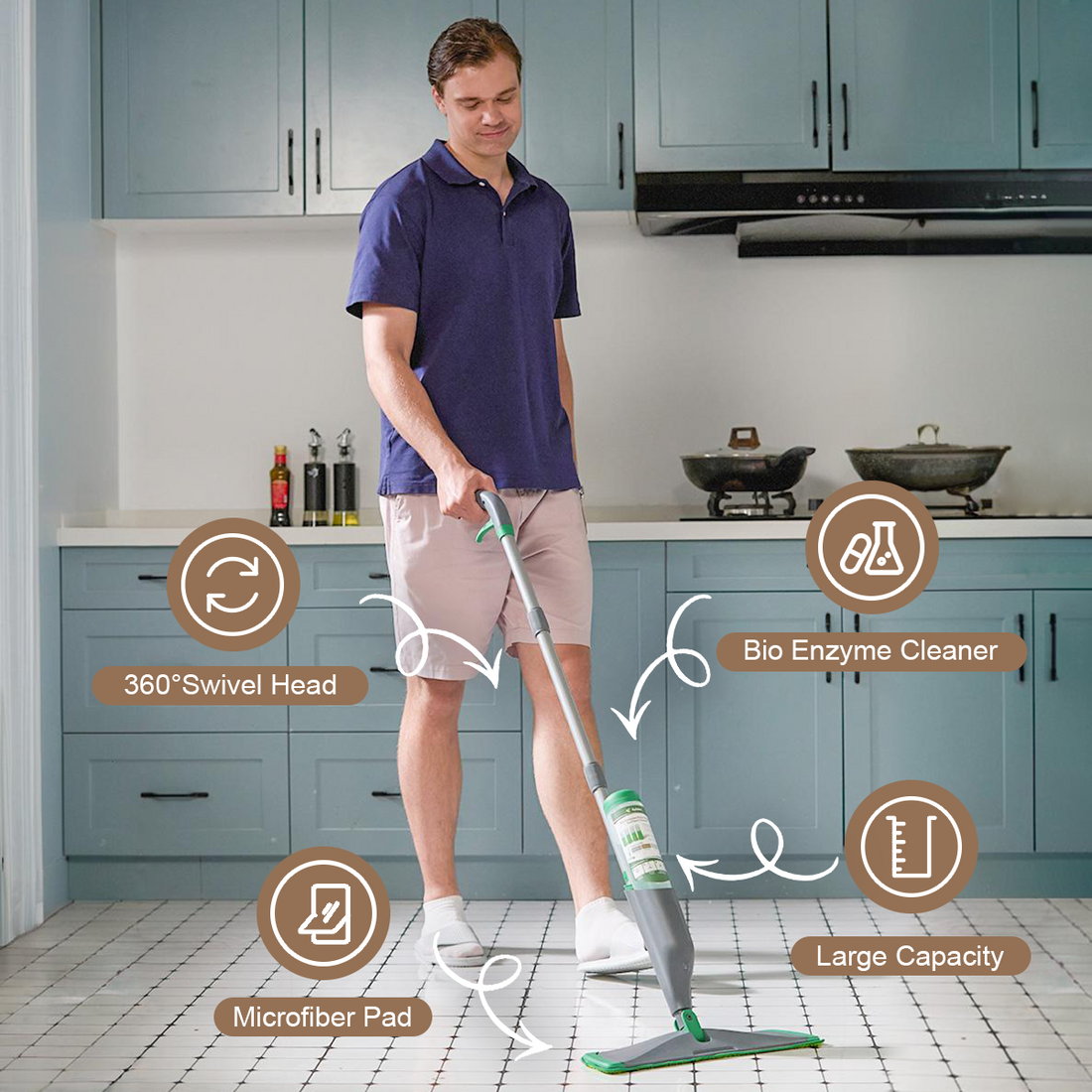 YOCADA Spray Mop with Bio-Enzyme Multi-Surface Cleaner | All-in-One Floor Cleaning Kit with 2 Microfiber Pads & 8x Concentrates – Fresh, Natural, Streak-Free Shine