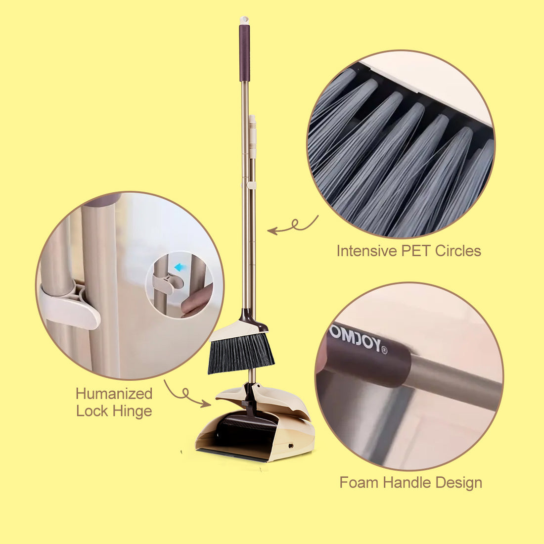 Yocada Brown Dustpan and Broom Set Long Handle